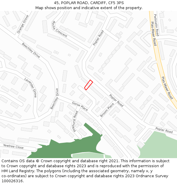 45, POPLAR ROAD, CARDIFF, CF5 3PS: Location map and indicative extent of plot