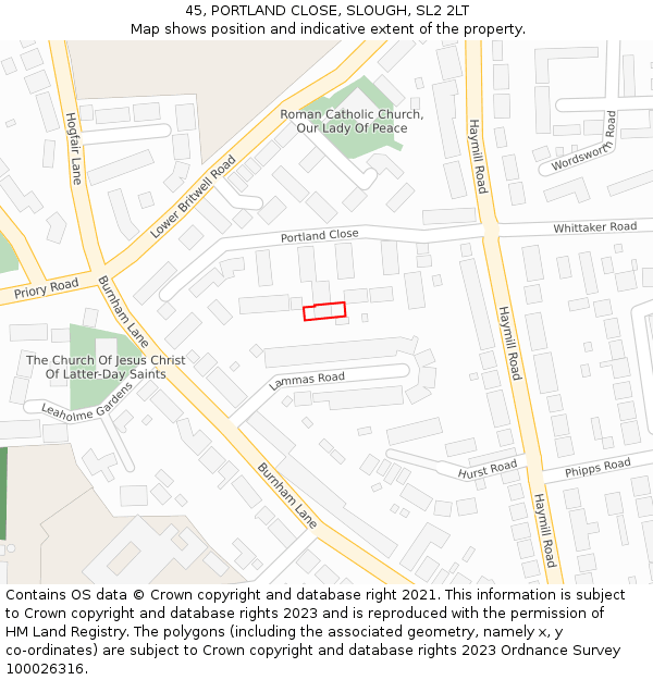 45, PORTLAND CLOSE, SLOUGH, SL2 2LT: Location map and indicative extent of plot