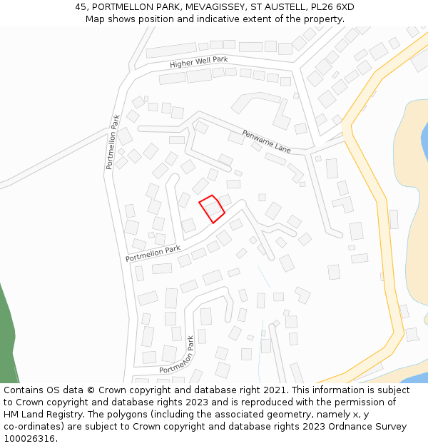 45, PORTMELLON PARK, MEVAGISSEY, ST AUSTELL, PL26 6XD: Location map and indicative extent of plot