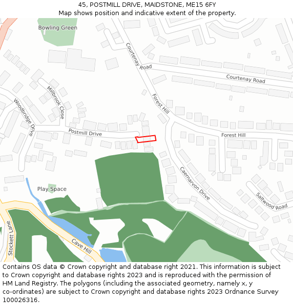 45, POSTMILL DRIVE, MAIDSTONE, ME15 6FY: Location map and indicative extent of plot