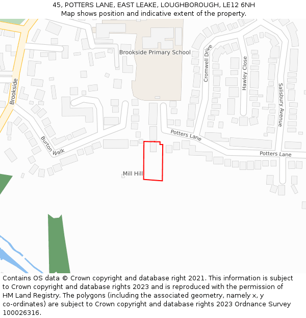 45, POTTERS LANE, EAST LEAKE, LOUGHBOROUGH, LE12 6NH: Location map and indicative extent of plot