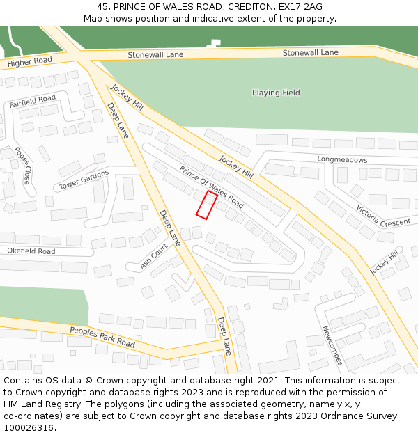 45, PRINCE OF WALES ROAD, CREDITON, EX17 2AG: Location map and indicative extent of plot