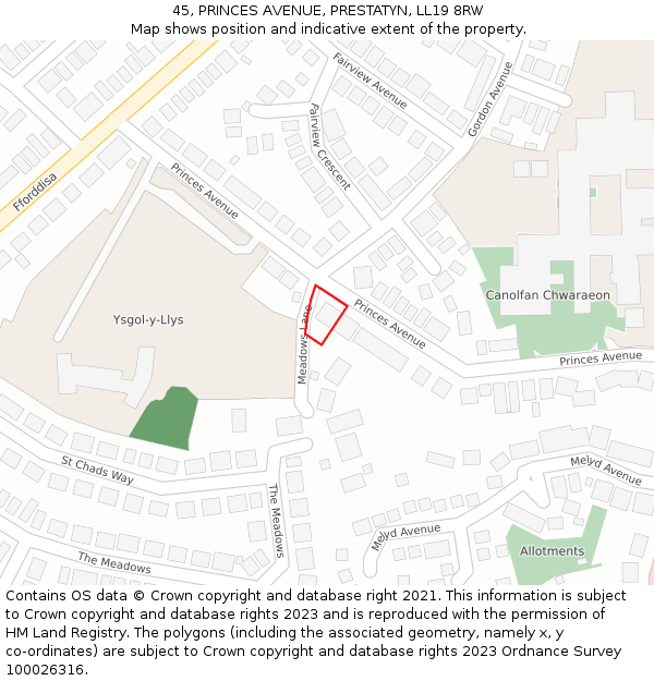 45, PRINCES AVENUE, PRESTATYN, LL19 8RW: Location map and indicative extent of plot