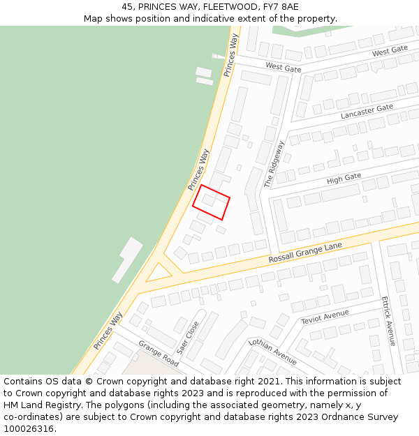 45, PRINCES WAY, FLEETWOOD, FY7 8AE: Location map and indicative extent of plot