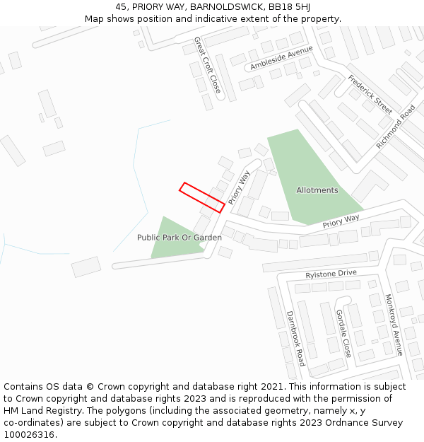 45, PRIORY WAY, BARNOLDSWICK, BB18 5HJ: Location map and indicative extent of plot