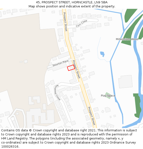 45, PROSPECT STREET, HORNCASTLE, LN9 5BA: Location map and indicative extent of plot