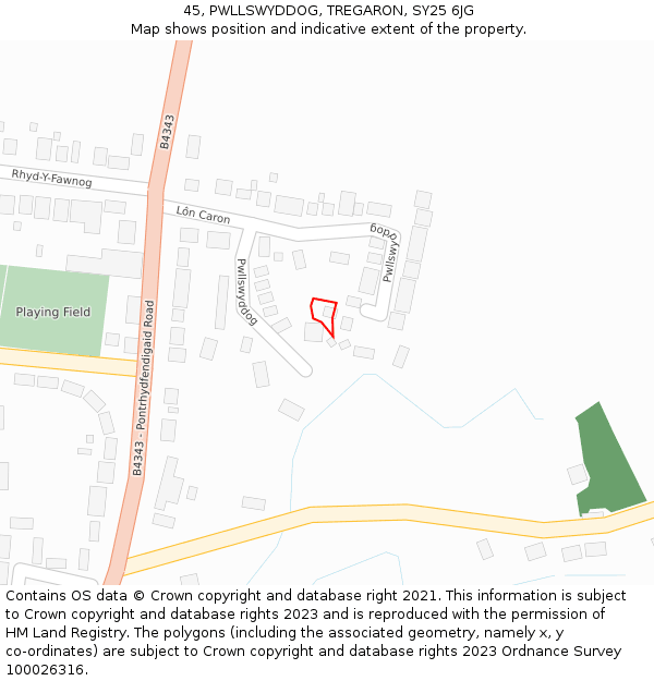 45, PWLLSWYDDOG, TREGARON, SY25 6JG: Location map and indicative extent of plot