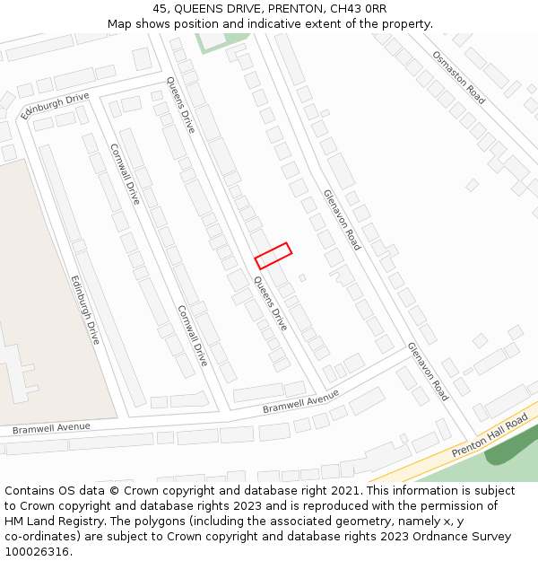 45, QUEENS DRIVE, PRENTON, CH43 0RR: Location map and indicative extent of plot