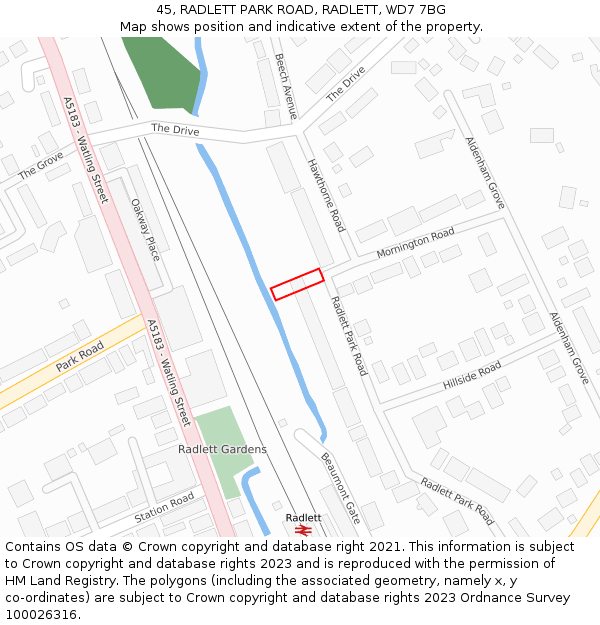 45, RADLETT PARK ROAD, RADLETT, WD7 7BG: Location map and indicative extent of plot