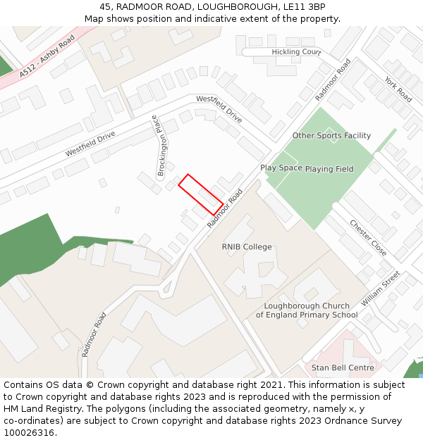 45, RADMOOR ROAD, LOUGHBOROUGH, LE11 3BP: Location map and indicative extent of plot