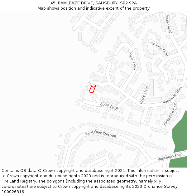 45, RAMLEAZE DRIVE, SALISBURY, SP2 9PA: Location map and indicative extent of plot