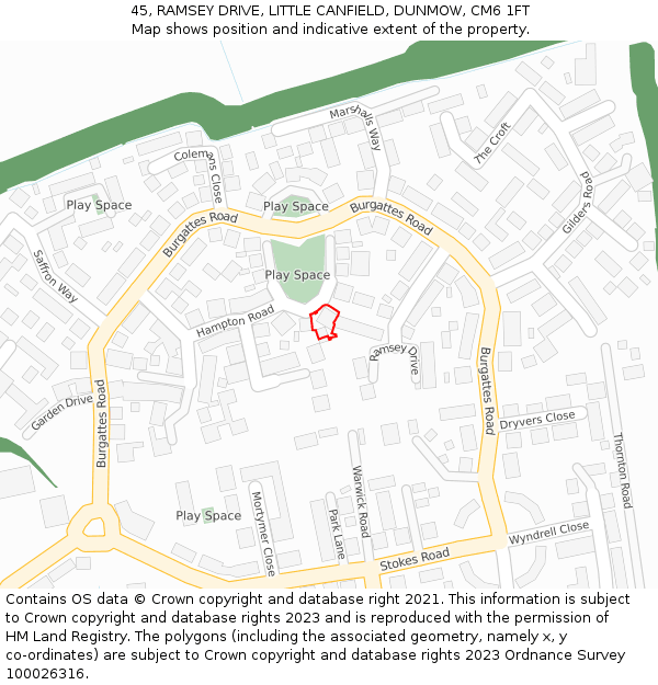 45, RAMSEY DRIVE, LITTLE CANFIELD, DUNMOW, CM6 1FT: Location map and indicative extent of plot