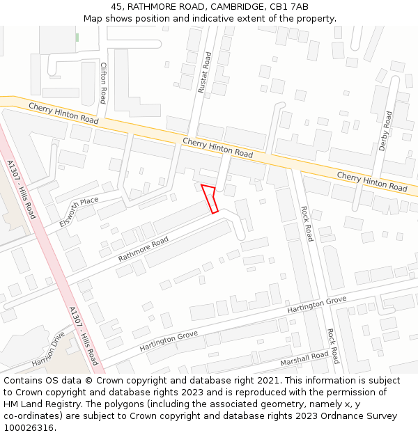 45, RATHMORE ROAD, CAMBRIDGE, CB1 7AB: Location map and indicative extent of plot