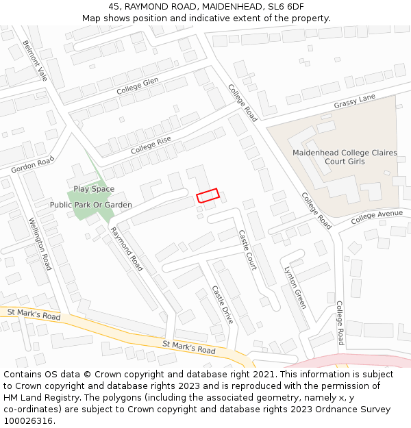 45, RAYMOND ROAD, MAIDENHEAD, SL6 6DF: Location map and indicative extent of plot