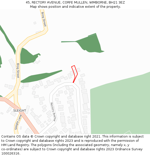 45, RECTORY AVENUE, CORFE MULLEN, WIMBORNE, BH21 3EZ: Location map and indicative extent of plot