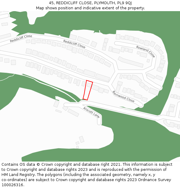 45, REDDICLIFF CLOSE, PLYMOUTH, PL9 9QJ: Location map and indicative extent of plot