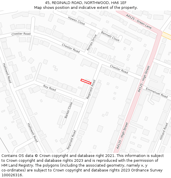 45, REGINALD ROAD, NORTHWOOD, HA6 1EF: Location map and indicative extent of plot