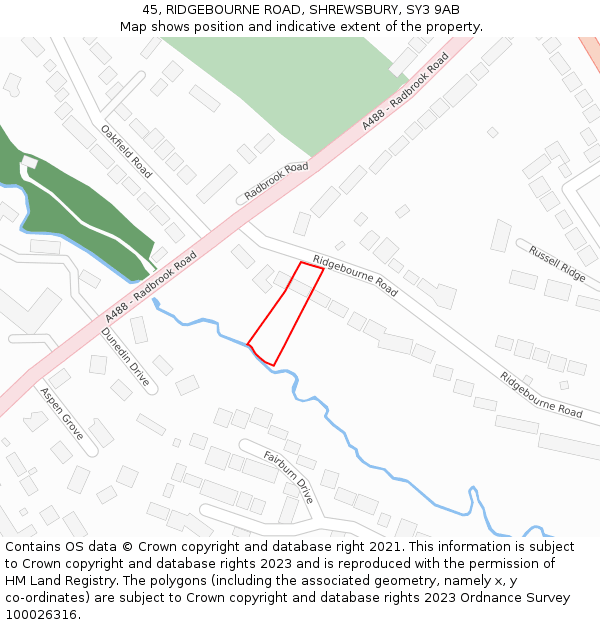 45, RIDGEBOURNE ROAD, SHREWSBURY, SY3 9AB: Location map and indicative extent of plot