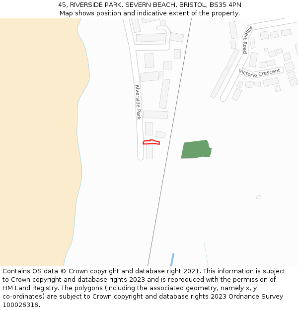 45, RIVERSIDE PARK, SEVERN BEACH, BRISTOL, BS35 4PN: Location map and indicative extent of plot