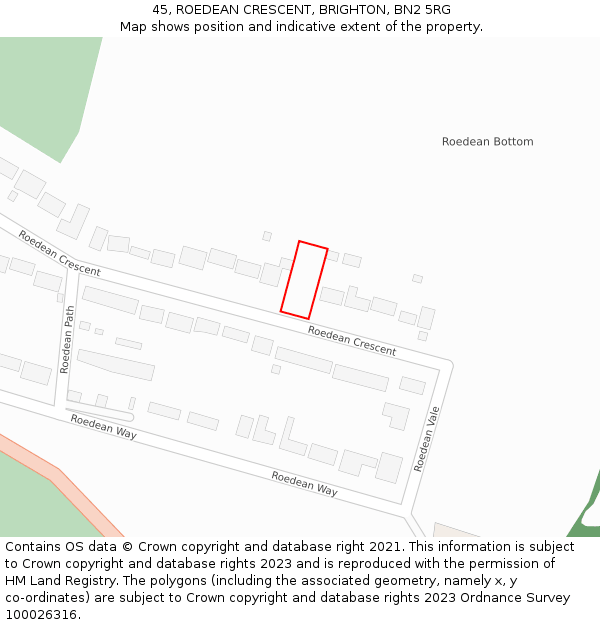 45, ROEDEAN CRESCENT, BRIGHTON, BN2 5RG: Location map and indicative extent of plot