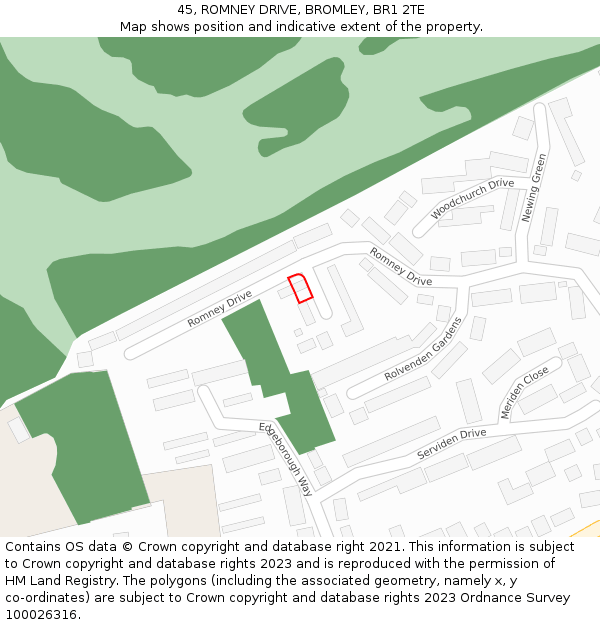 45, ROMNEY DRIVE, BROMLEY, BR1 2TE: Location map and indicative extent of plot