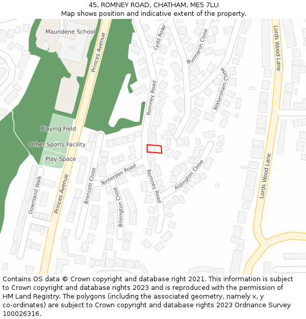 45, ROMNEY ROAD, CHATHAM, ME5 7LU: Location map and indicative extent of plot