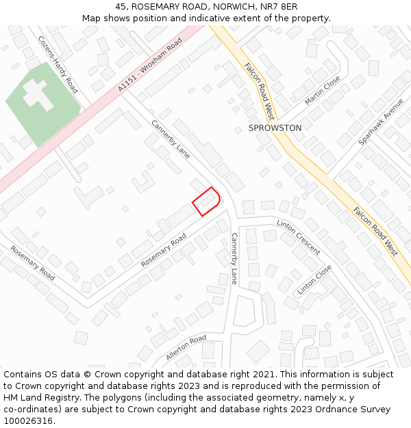 45, ROSEMARY ROAD, NORWICH, NR7 8ER: Location map and indicative extent of plot