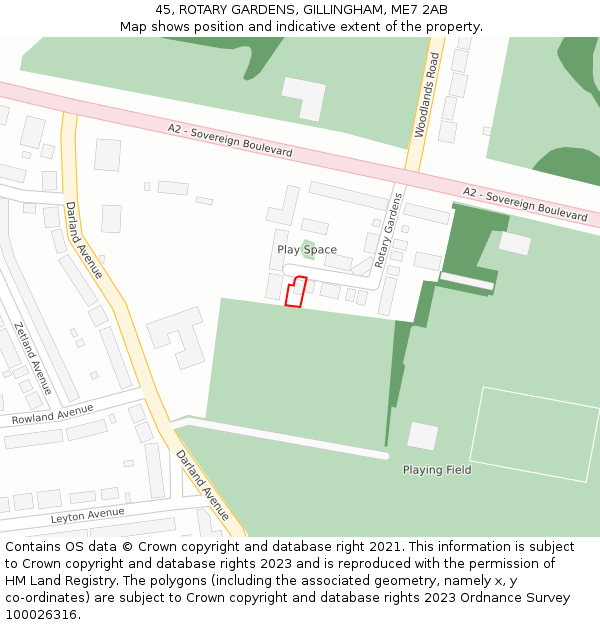 45, ROTARY GARDENS, GILLINGHAM, ME7 2AB: Location map and indicative extent of plot