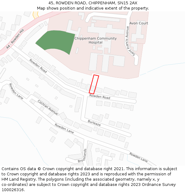 45, ROWDEN ROAD, CHIPPENHAM, SN15 2AX: Location map and indicative extent of plot