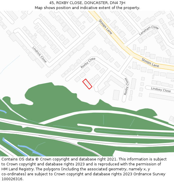 45, ROXBY CLOSE, DONCASTER, DN4 7JH: Location map and indicative extent of plot