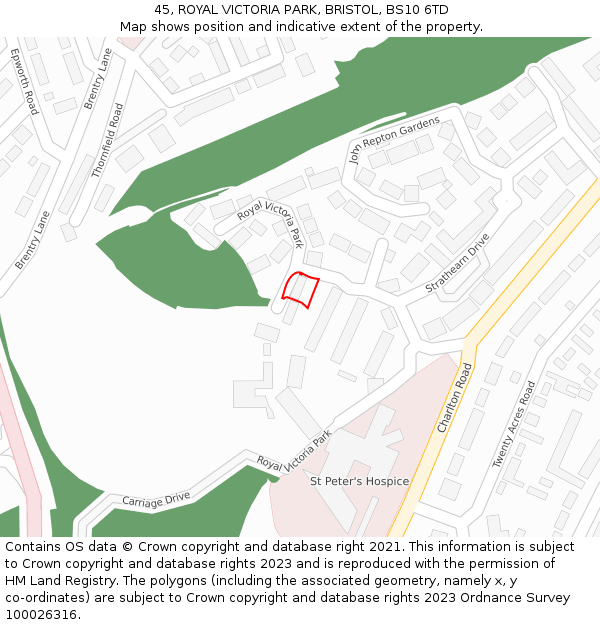 45, ROYAL VICTORIA PARK, BRISTOL, BS10 6TD: Location map and indicative extent of plot