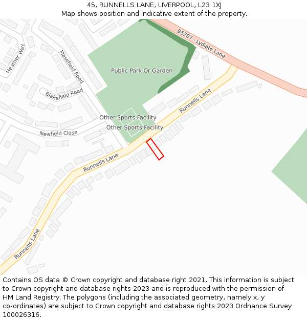 45, RUNNELLS LANE, LIVERPOOL, L23 1XJ: Location map and indicative extent of plot