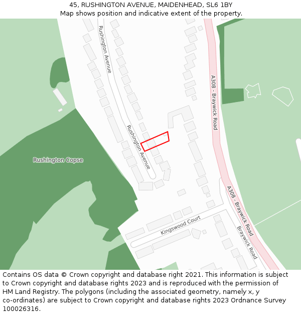 45, RUSHINGTON AVENUE, MAIDENHEAD, SL6 1BY: Location map and indicative extent of plot