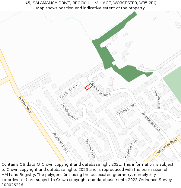 45, SALAMANCA DRIVE, BROCKHILL VILLAGE, WORCESTER, WR5 2PQ: Location map and indicative extent of plot