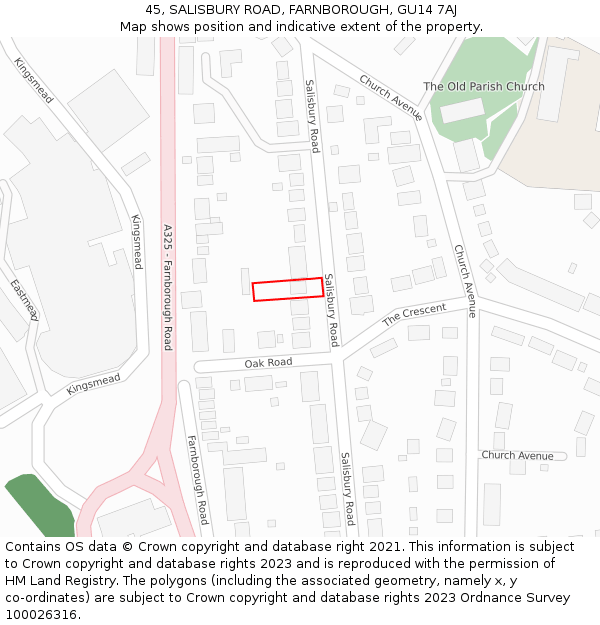 45, SALISBURY ROAD, FARNBOROUGH, GU14 7AJ: Location map and indicative extent of plot