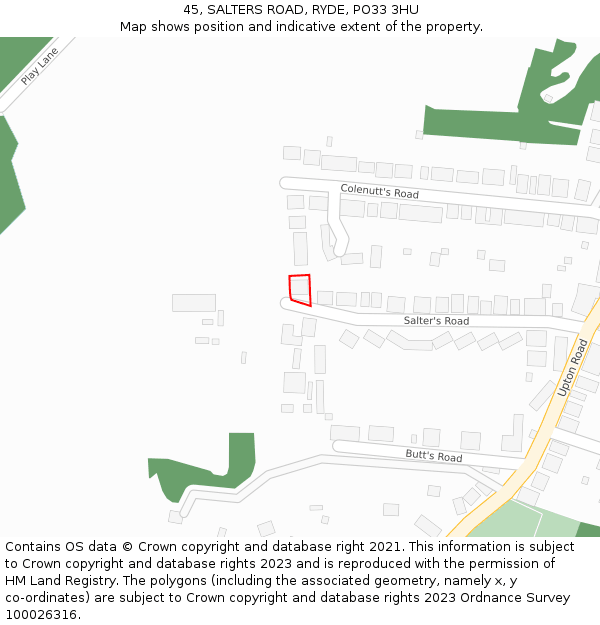 45, SALTERS ROAD, RYDE, PO33 3HU: Location map and indicative extent of plot