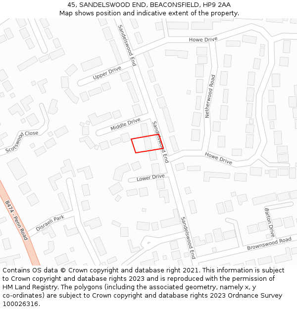 45, SANDELSWOOD END, BEACONSFIELD, HP9 2AA: Location map and indicative extent of plot