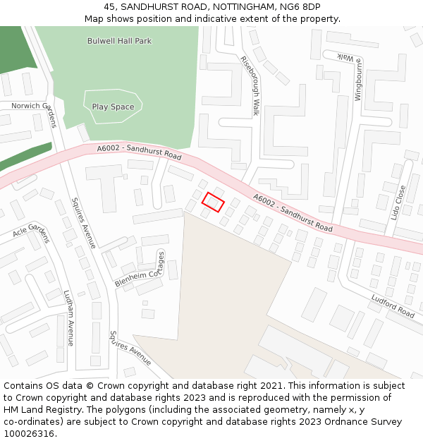45, SANDHURST ROAD, NOTTINGHAM, NG6 8DP: Location map and indicative extent of plot