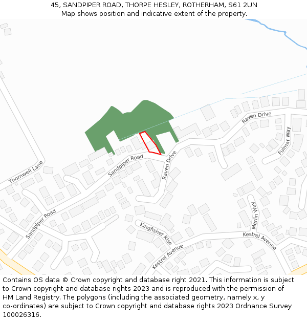 45, SANDPIPER ROAD, THORPE HESLEY, ROTHERHAM, S61 2UN: Location map and indicative extent of plot