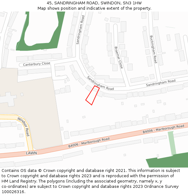 45, SANDRINGHAM ROAD, SWINDON, SN3 1HW: Location map and indicative extent of plot