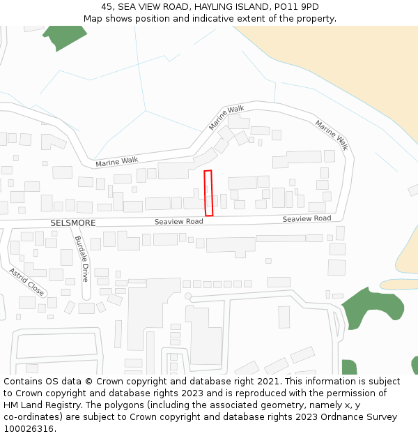 45, SEA VIEW ROAD, HAYLING ISLAND, PO11 9PD: Location map and indicative extent of plot