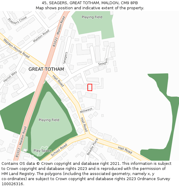 45, SEAGERS, GREAT TOTHAM, MALDON, CM9 8PB: Location map and indicative extent of plot