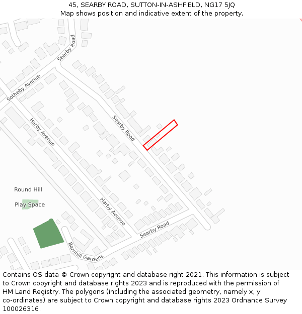 45, SEARBY ROAD, SUTTON-IN-ASHFIELD, NG17 5JQ: Location map and indicative extent of plot