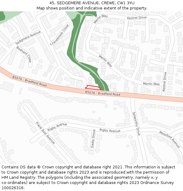 45, SEDGEMERE AVENUE, CREWE, CW1 3YU: Location map and indicative extent of plot