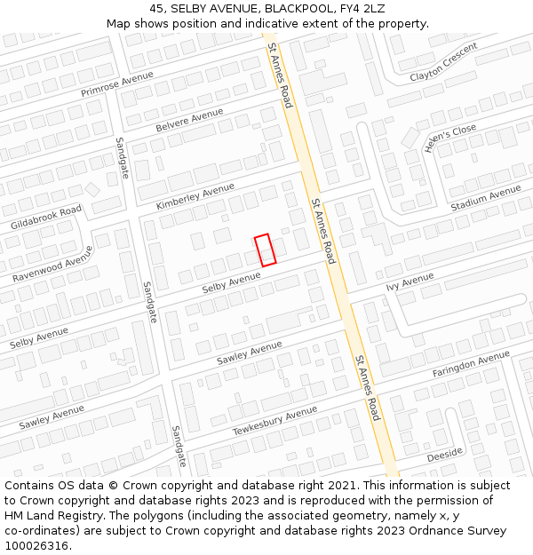 45, SELBY AVENUE, BLACKPOOL, FY4 2LZ: Location map and indicative extent of plot