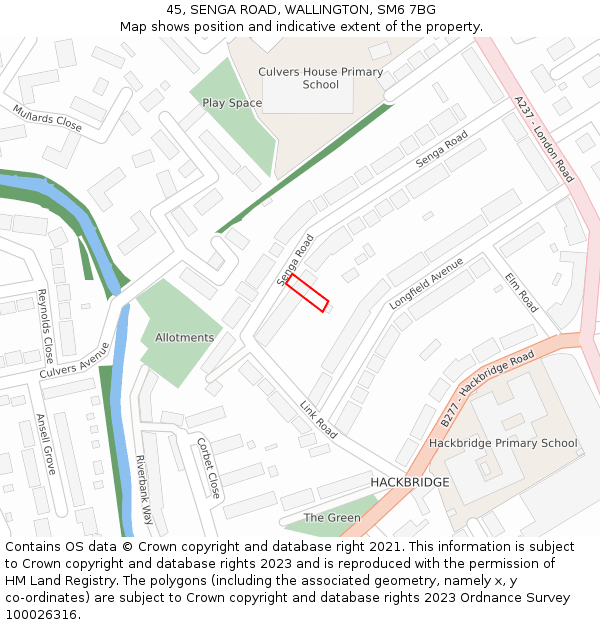 45, SENGA ROAD, WALLINGTON, SM6 7BG: Location map and indicative extent of plot