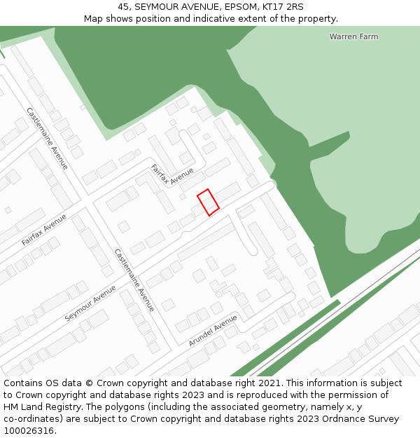 45, SEYMOUR AVENUE, EPSOM, KT17 2RS: Location map and indicative extent of plot