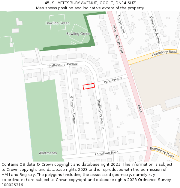 45, SHAFTESBURY AVENUE, GOOLE, DN14 6UZ: Location map and indicative extent of plot