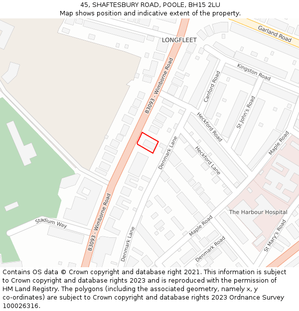 45, SHAFTESBURY ROAD, POOLE, BH15 2LU: Location map and indicative extent of plot