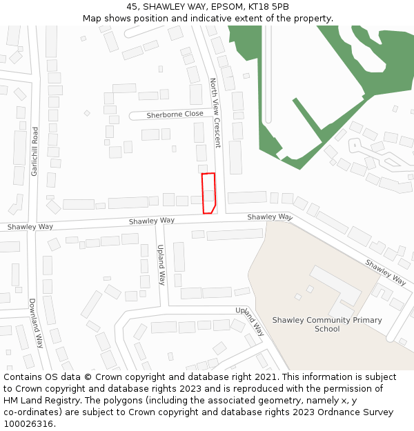 45, SHAWLEY WAY, EPSOM, KT18 5PB: Location map and indicative extent of plot